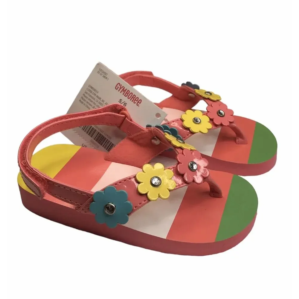 NWT Gymboree Swim Shop Size 5-6 5/6 Flower Flip Flops Sandals Girls